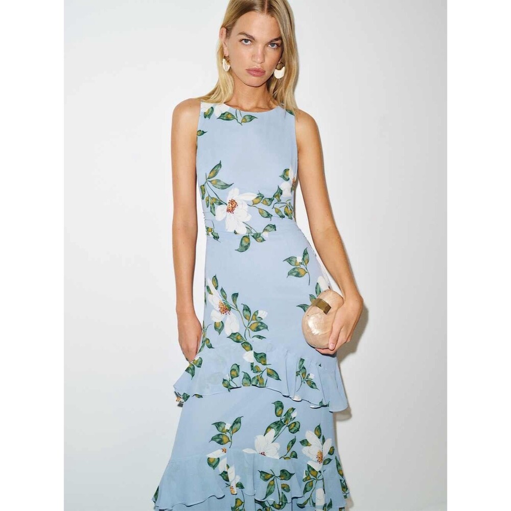 NEW Reformation Magnus Dress louisiana Light Blue Floral Tiered maxi Dress, XS - Picture 13 of 13